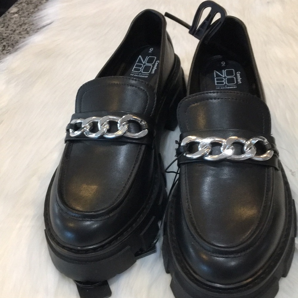 Black Platform Corporate Goth Loafers with Chain Detail